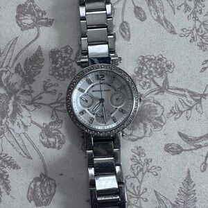 Michael Kors Silver Tone Watch with Crystal Details